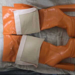 Orange and Beige Women's Boots